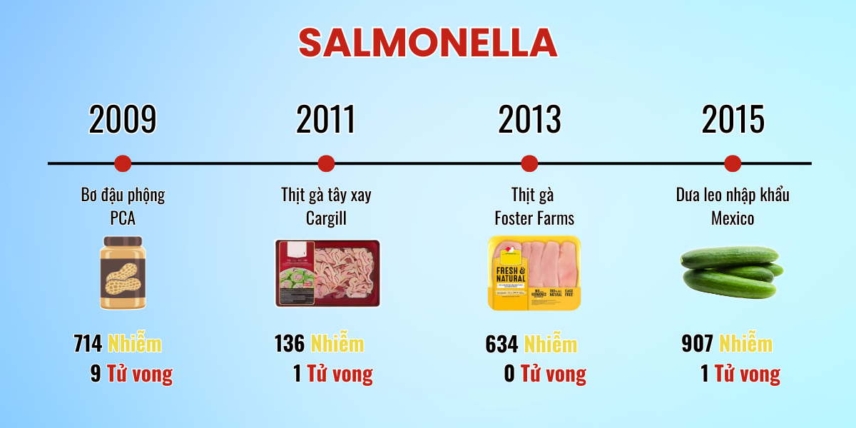 Thống kê vụ ngộ độc chấn động do nhiệm Salmonella.