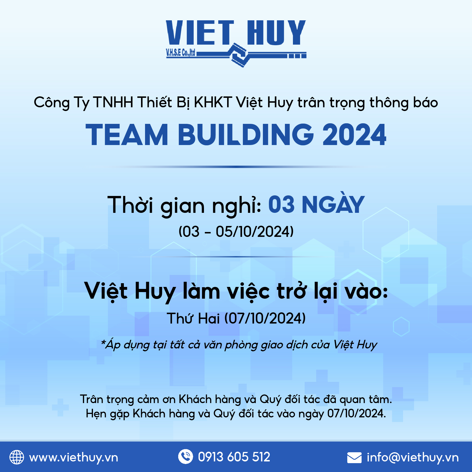 Thông Báo: Lịch Nghỉ Team Building 2024